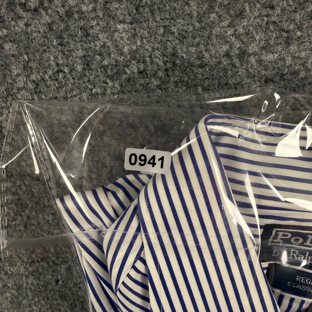Polo Ralph Lauren Regent Classic Fit Shirt Men 15.5 34/35 Blue Striped Cotton - Picture 9 of 9
